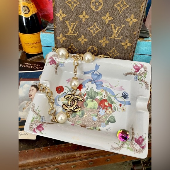 Rare Vintage GUCCI Floral Designer Dish Tray Collectible Home Decor Ashtray GG - Picture 2 of 9